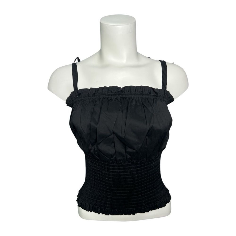 Danielle Bernstein Cami Tank Top Women's 2X Black Smocked Tie Strap Stretchy NEW